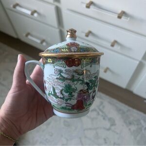 Vintage Colorful Chinoiserie Mug with Lid